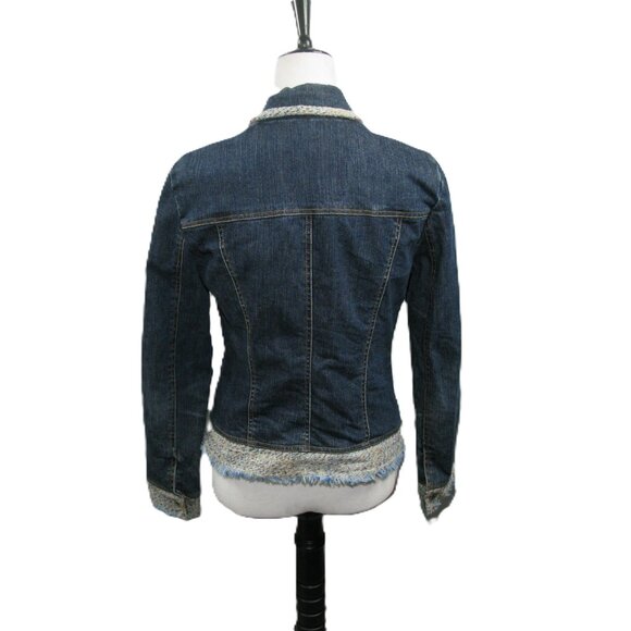 Cache Blue Tweed Trim Denim Jacket Size 8 - Picture 3 of 7